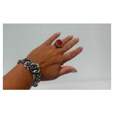 Beautiful Heavy Sterling Silver Floral Cuff Bracelet