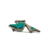 Signed Vintage Peruvian Sterling Silver Bird Brooch w/Green Stone - Signed Goizueta