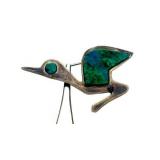 Signed Vintage Peruvian Sterling Silver Bird Brooch w/Green Stone - Signed Goizueta