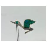 Signed Vintage Peruvian Sterling Silver Bird Brooch w/Green Stone - Signed Goizueta