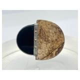 Signed Sterling Silver Jasper & Onyx Brooch by Great Falls Metal Works