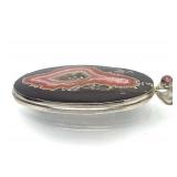 Lovely Large Sterling Silver & Banded Agate Pendant w/Pink Gemstone