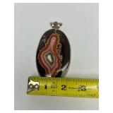 Lovely Large Sterling Silver & Banded Agate Pendant w/Pink Gemstone