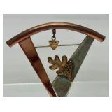 Very Nice Sterling Silver & Copper Oak Leaf Brooch w/Orange Gemstone Acorn