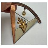 Very Nice Sterling Silver & Copper Oak Leaf Brooch w/Orange Gemstone Acorn
