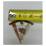 Very Nice Sterling Silver & Copper Oak Leaf Brooch w/Orange Gemstone Acorn