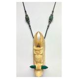Wonderful Carved Bone or Fossil Ivory Owl Pendant Necklace by Susan Tereba