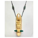 Wonderful Carved Bone or Fossil Ivory Owl Pendant Necklace by Susan Tereba
