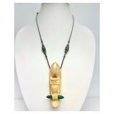 Wonderful Carved Bone or Fossil Ivory Owl Pendant Necklace by Susan Tereba