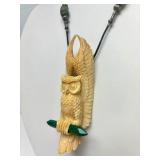 Wonderful Carved Bone or Fossil Ivory Owl Pendant Necklace by Susan Tereba