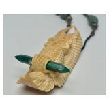 Wonderful Carved Bone or Fossil Ivory Owl Pendant Necklace by Susan Tereba