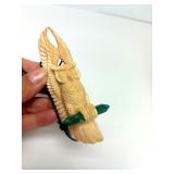Wonderful Carved Bone or Fossil Ivory Owl Pendant Necklace by Susan Tereba