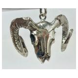 Sterling Silver 3D Goat/Ram Skull Pendant