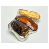 Sculptural Sterling Silver Brooch w/3 Types of Amber