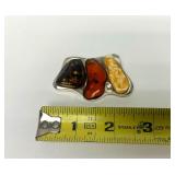 Sculptural Sterling Silver Brooch w/3 Types of Amber
