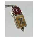 Very Cool Bone & Sterling Silver Pendant w/Carved Carnelian Face