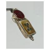 Very Cool Bone & Sterling Silver Pendant w/Carved Carnelian Face