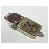 Very Cool Bone & Sterling Silver Pendant w/Carved Carnelian Face