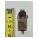Very Cool Bone & Sterling Silver Pendant w/Carved Carnelian Face