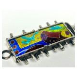 Outstanding Large Handmade Sterling Silver & Cloisonne Enamel Pendant by William Bailey