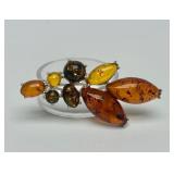 Sterling Silver & Multi-Style Amber Brooch