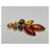 Sterling Silver & Multi-Style Amber Brooch