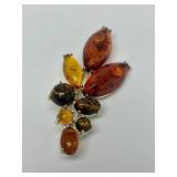 Sterling Silver & Multi-Style Amber Brooch