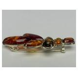 Sterling Silver & Multi-Style Amber Brooch