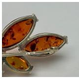 Sterling Silver & Multi-Style Amber Brooch