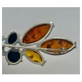 Sterling Silver & Multi-Style Amber Brooch