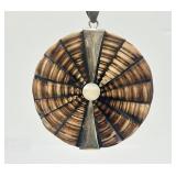 Large Round Sterling Silver Shell Pendant