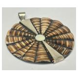 Large Round Sterling Silver Shell Pendant