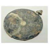 Large Round Sterling Silver Shell Pendant
