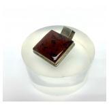 Large Black & Red Stone Sterling Silver Pendant