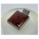 Large Black & Red Stone Sterling Silver Pendant