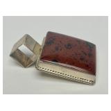 Large Black & Red Stone Sterling Silver Pendant