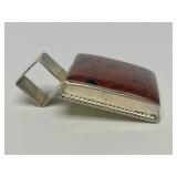 Large Black & Red Stone Sterling Silver Pendant