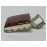 Large Black & Red Stone Sterling Silver Pendant