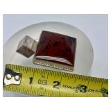 Large Black & Red Stone Sterling Silver Pendant