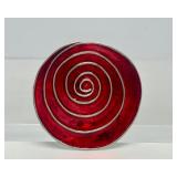 Large Signed Sterling Silver & Swirled Red Enamel Round Brooch - Signed Howison
