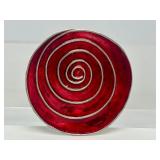 Large Signed Sterling Silver & Swirled Red Enamel Round Brooch - Signed Howison