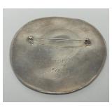 Large Signed Sterling Silver & Swirled Red Enamel Round Brooch - Signed Howison