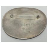 Large Signed Sterling Silver & Swirled Red Enamel Round Brooch - Signed Howison