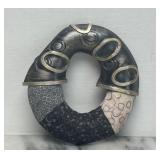 Lovely Large Signed FORD FORLANO Sterling Silver & Polymer Round Brooch