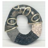 Lovely Large Signed FORD FORLANO Sterling Silver & Polymer Round Brooch