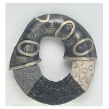 Lovely Large Signed FORD FORLANO Sterling Silver & Polymer Round Brooch