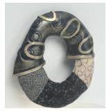 Lovely Large Signed FORD FORLANO Sterling Silver & Polymer Round Brooch