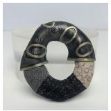 Lovely Large Signed FORD FORLANO Sterling Silver & Polymer Round Brooch