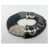 Lovely Large Signed FORD FORLANO Sterling Silver & Polymer Round Brooch