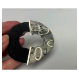 Lovely Large Signed FORD FORLANO Sterling Silver & Polymer Round Brooch